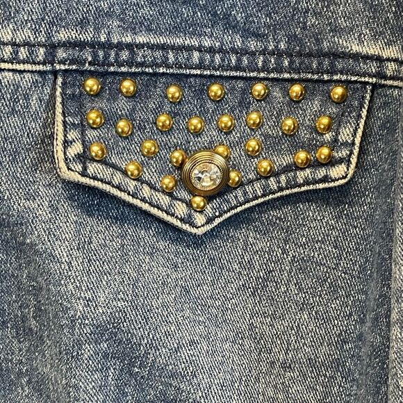 Vtg OPAL by Hot Property Jacket Womens Medium Blue Denim Gold Studded Cropped - Picture 4 of 15